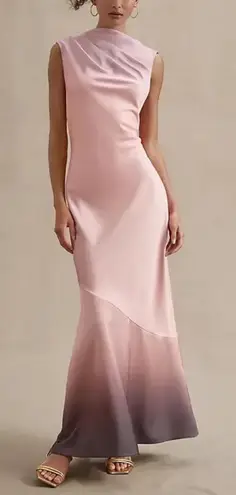 Significant Other Women’s Lana Tie Back Pink Ombre Cowl Neck Satin Maxi Dress 10