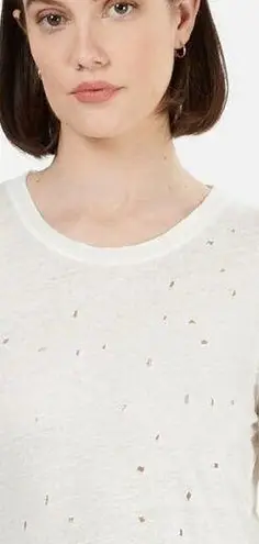 IRO Marvina Linen Long Sleeve Shredded Holes Tee in Ecru Cream Women's XS