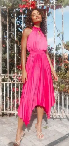 Petal and Pup  Dominique Hot Pink Satin Pleated Maxi Dress 4