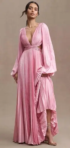 Mac Duggal Long Sleeve Pleated Charmeuse Cut Out Gown NWT