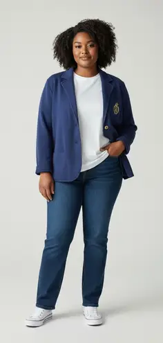 Lauren Ralph Lauren Women's 3X Knit Blazer Jacket Gold Crest Navy Blue Size undefined