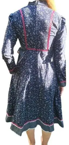 Gunne Sax Vintage 1970 Prairie Midi Dress Floral Lace Trim Cotton Blue White 5 S