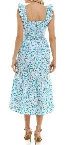 Draper James Cotton Poplin Ruffle Sleeve Sundress Blue White Paisley Size Small