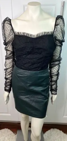 Zeagoo Forest Green High Waist Stretchy Leather Skirt w/ Zipper