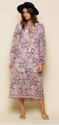 Raga victoria Floral Lined Long Sleeve Drop Waist Maxi Dress Multicolor M