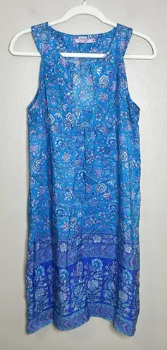 Calypso St. Barth 100% Silk Dress M Blue floral Preppy Resort Boho y2k coquette
