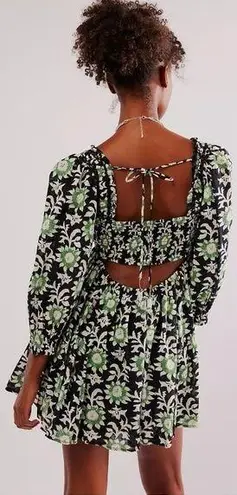 Free People  Sacha Mini Dress Black Floral XS NEW Beaded Plunge Flirty Summer