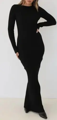 NWT Rumored Presley Maxi Dress Boat Neck Open Back Sexy Long Sleeve Size S Black