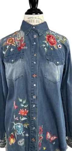 Johnny Was Cara Frayed Westward Denim Shirt NWT RARE
