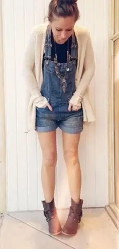 Dollhouse Denim Overalls Sz Large Distressed Coverall Shorts Shortalls Grunge Skater 90s