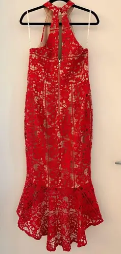 Jarlo London Red Lace Halter Neck Mermaid Flare Long Maxi Dress UK 12/US 8