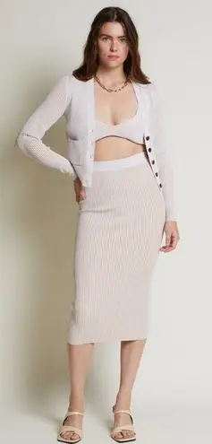 ANINE BING Julian Ribbed Knit Pencil Stretch Fitted Skirt in Ivory Cream