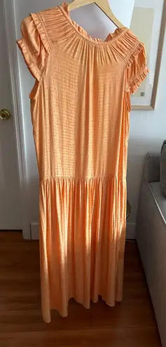 Anthropologie Current Air  Tonal Dot Maxi Dress Size M Citrus  Short Sleeve