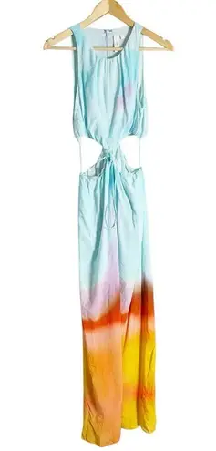 Jonathan Simkhai Alfie Multicolor Abstract Print Cut Out Sleeveless Maxi Dress S Blue - Image 6