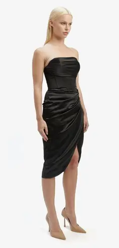 Bardot Jamila Corset Satin Midi Dress Black Womens Size 4