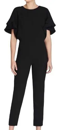 IRO Ruffled Crepe Singles Open V-Back Cropped Jumpsuit Black Women's FR/ 34 US 2