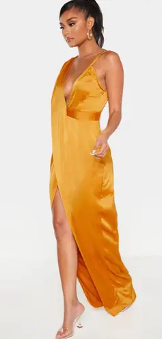 Pretty Little Thing PLT Asymmetric Drape Detail Maxi Dress (Mustard)