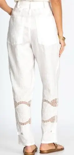 Johnny Was Stasha Linen Lace Embroidered Detail Pants Sz Large White