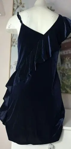 19 Cooper NEW Navy Blue Velvet Velour Ruffle Asymmetrical Mini Dress Size XS