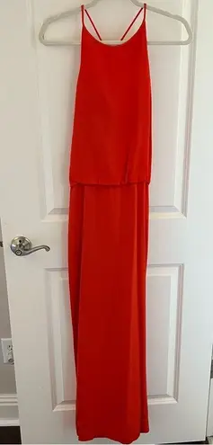Tibi Maxi Sleeveless Orange Red Silky Halterneck Dress | Size 2
