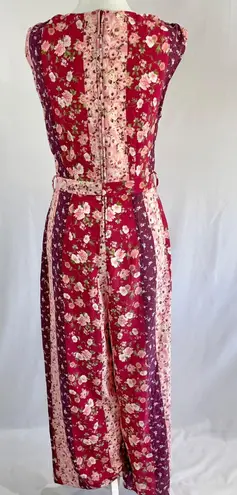 Speechless New  Floral Stripe Printed Tie Waist Cropped Jumpsuit Red Pink Medium