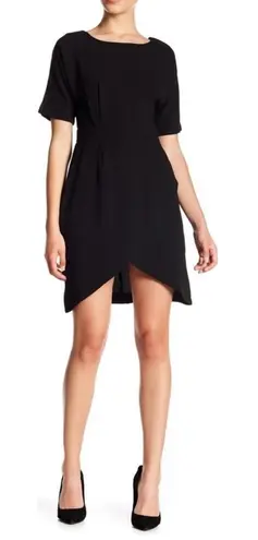 Bobeau Women’s Black Stretch Crepe Pleated Bodice Faux Wrap Dress Size XL