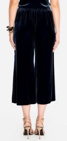 Johnny Was Jade Collection Silk Velvet Crop Wide Leg Pull On Pant Navy Size M