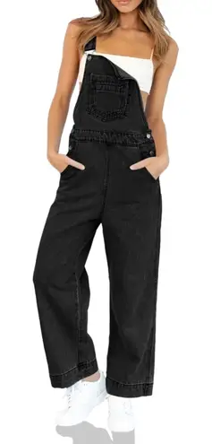 NWT Cicy Bell Black Bib Denim Overalls Loose Fit Wide Leg Jumpsuit, Large Size undefined