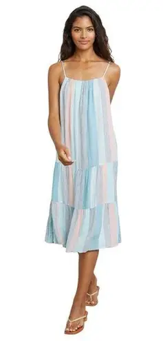 Rails Adora Highland Stripe Tiered Linen Blend Midi Dress in Multi Blue
