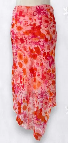 Heart Soul Early 2000's Asymmetric Pink Orange Floral Handkerchief Mesh Skirt S