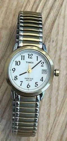 Timex Ladies Watch Indiglo White Dial Two Tone Stainless Bracelet Date Window