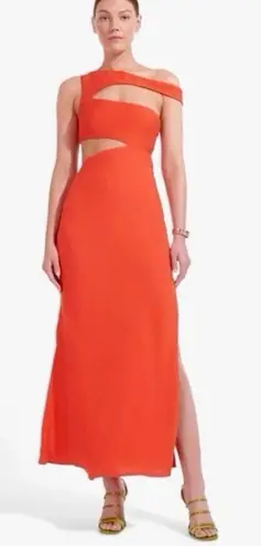 STAUD Prismatic Dress with cut-out Side Slit Off Shoulder Papaya Orange Size 6