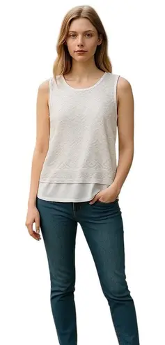 Karl Lagerfeld Lace Overlay Sleeveless Blouse White Size XL Romantic Beach Boho