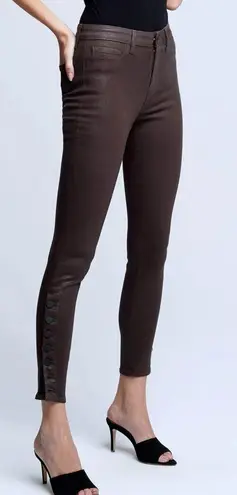 L'Agence Piper High Rise Skinny Ankle Buttons In Espresso Coated Size 25 - Image 2