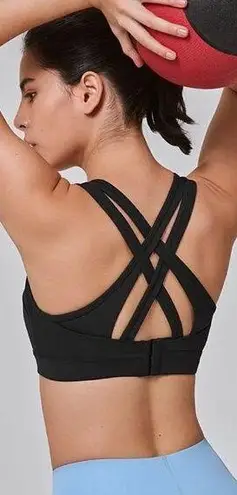Yvette Power Cross Back Padded Running Sports Bra Black Size M
