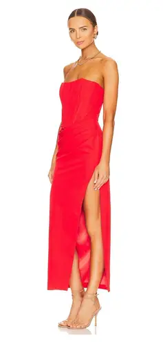 Bardot Strapless Midi Saira Dress in Orange