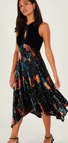 Monsoon Peony devore hanky hem dress black Velvet Size US 10