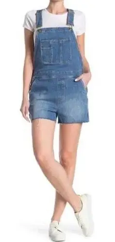 Frame  Le Garcon Cutoff Denim Short Overalls Shortalls Islet Blue Large Raw Hem