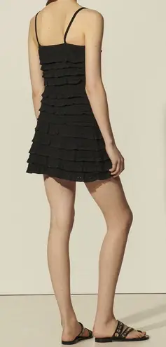 Sandro Ruffled Ellora Black Knit Mini Dress Size 38 US 6