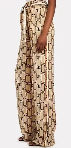 Alexis Tan Chain Link Print Lionel Belted Satin Pants with Tie Size Small