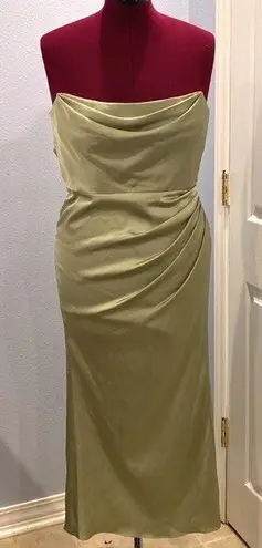 Azazie Olive Green Satin Strapless Cowl Maxi Dress Bridesmaid Formal Gown 8