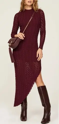 Something Navy rtr XS Maroon Asymmetric Long Sleeve Crochet Knit Sweater Dress