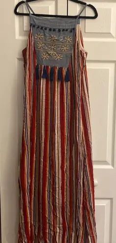 THML Striped Maxi Dress Stripe Chambray Americana Summer Vacation Beach Large
