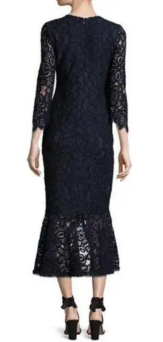 Alexis  Nadege Navy Crochet Lace 3/4-Sleeve V-Neck Midi Mermaid Dress Small Party