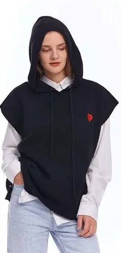 Yummyyoung Women Black Mini Heart Sleeveless minimalist Sweater Hoodie Vest|SZ:L Size L