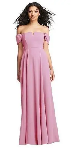 Dessy Collection Off the Shoulder Pleated Cap Sleeve Maxi Dress Powder Pink 18