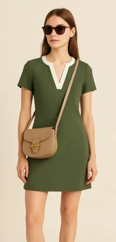 Sandro Paris Olive Green Shift Dress Minimalist Quiet Luxury Office Size Small