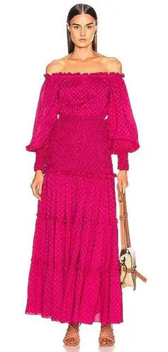 Alexis Thalssa Fuchsia Dot Off-Shoulder Maxi Dress Size Small