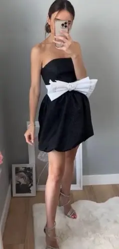 ZARA Black Jacquard Dress With Contrast Bow Party Cocktail Night Out Mini