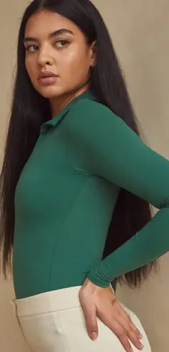 Klassy Network Womens V Neck Polo Long Sleeve Bramisuit Bodysuit Size S Emerald